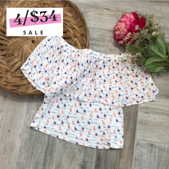 Zara Tops - Zara | Sailboat Printed Off The Shoulder Top SZ M